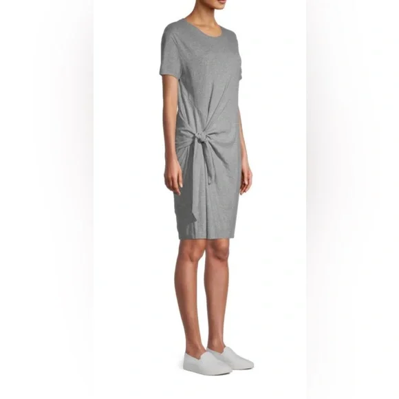 Vince Gray and White Sheath Dress Short Sleeve Crew Neck - Picture 2 of 8